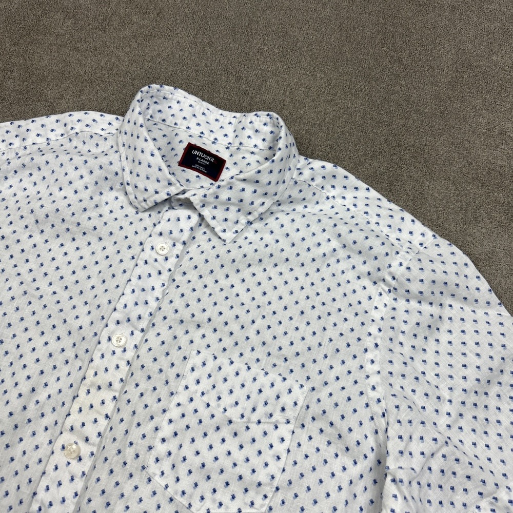 UNTUCKit Shirt Mens XL Slim Fit 100% Linen Button Up White Short Sleeve Casual